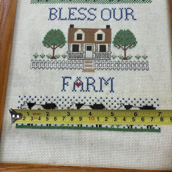 Vintage Cross Stitch God Bless Our Farm Farmhouse Cottage Grannycore Old Estate - Picture 8 of 8